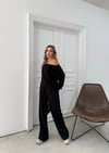 SALAŞ DÜŞÜK OMUZ BLUZ VE PANTOLONLU MODAL İKİLİ TAKIM SİYAH FRG-6011