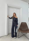 SALAŞ DÜŞÜK OMUZ BLUZ VE PANTOLONLU MODAL İKİLİ TAKIM ANTRASİT FRG-6011