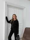 SELANİK KUMAŞ FERMUARLI KAPÜŞONLU HIRKA VE PANTOLONLU İKİLİ TAKIM SİYAH MNS-3010