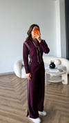 Şerit Detay Çift Fermuarlı Hırka ve Pantolonlu Triko Takım Bordo 2529