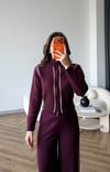 Şerit Detay Çift Fermuarlı Hırka ve Pantolonlu Triko Takım Bordo 2529