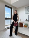 Sıfır Kol Asimetrik Detay Bluz ve Pantolonlu İkili Gofre Takım Siyah 2159