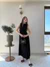 Sıfır Kol Bel Aksesuar Detay Yırtmaçlı Uzun Elbise Siyah 2248