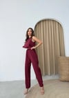 SIFIR KOL BLUZ VE PANTOLONLU AYROBİN İKİLİ TAKIM BORDO
