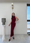 Sıfır Kol Drape Detay Uzun Sandy Elbise Bordo 2075