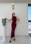 Sıfır Kol Drape Detay Uzun Sandy Elbise Bordo 2075