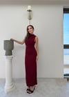 Sıfır Kol Drape Detay Uzun Sandy Elbise Bordo 2075