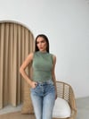 SIFIR KOL DRAPE SANDY BLUZ YEŞİL