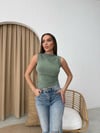 SIFIR KOL DRAPE SANDY BLUZ YEŞİL