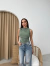 SIFIR KOL DRAPE SANDY BLUZ YEŞİL