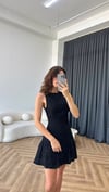 Sıfır Kol Etek Volanlı keten Elbise Siyah 2389