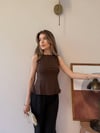 Sıfır Kol Volanlı Modal Bluz Kahve 2342