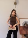Sıfır Kol Volanlı Modal Bluz Kahve 2342