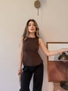 Sıfır Kol Volanlı Modal Bluz Kahve 2342