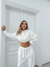 SİMLİ KAPÜŞONLU SWEAT VE PANTOLON İKİLİ TAKIM BEYAZ