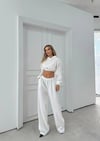 SİMLİ KAPÜŞONLU SWEAT VE PANTOLON İKİLİ TAKIM BEYAZ