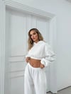 SİMLİ KAPÜŞONLU SWEAT VE PANTOLON İKİLİ TAKIM BEYAZ