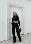 SİMLİ KAPÜŞONLU SWEAT VE PANTOLON İKİLİ TAKIM SİYAH