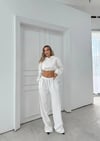 SİMLİ KAPÜŞONLU SWEAT VE PANTOLON İKİLİ TAKIM BEYAZ