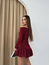 SİMLİ MADONNA YAKA BALON ETEK ELBİSE BORDO