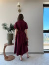 Sırt Bağlama Detay Bel Drape Uzun Gömlek Elbise Bordo 2351