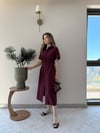 Sırt Bağlama Detay Bel Drape Uzun Gömlek Elbise Bordo 2351