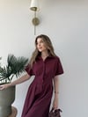 Sırt Bağlama Detay Bel Drape Uzun Gömlek Elbise Bordo 2351