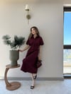 Sırt Bağlama Detay Bel Drape Uzun Gömlek Elbise Bordo 2351