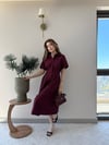 Sırt Bağlama Detay Bel Drape Uzun Gömlek Elbise Bordo 2351