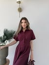 Sırt Bağlama Detay Bel Drape Uzun Gömlek Elbise Bordo 2351