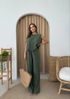SIRT BAGLAMA DETAY BLUZ VE PANTOLONLU İKİLİ ÇİLEK TAKIM HAKİ