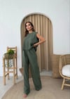 SIRT BAGLAMA DETAY BLUZ VE PANTOLONLU İKİLİ ÇİLEK TAKIM HAKİ