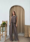 SIRT BAGLAMA DETAY BLUZ VE PANTOLONLU İKİLİ ÇİLEK TAKIM KAHVE