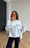 Sırt Baskı Kol Yıldız Detay Çizgili Sweat Beyaz 2559