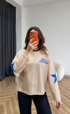 Sırt Baskı Kol Yıldız Detay Çizgili Sweat Bej 2559