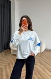 Sırt Baskı Kol Yıldız Detay Çizgili Sweat Beyaz 2559