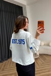Sırt Baskı Kol Yıldız Detay Çizgili Sweat Beyaz 2559