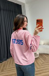 Sırt Baskı Kol Yıldız Detay Çizgili Sweat Kırmızı 2559
