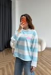 Sırt Baskılı Çizgili Sweat Beyaz Turkuaz 2561