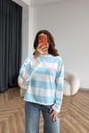 Sırt Baskılı Çizgili Sweat Beyaz Turkuaz 2561