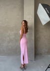 SIRT DEKOLTE ASKI BURGULU UZUN SANDY ELBİSE PEMBE