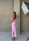SIRT DEKOLTE ASKI BURGULU UZUN SANDY ELBİSE PEMBE