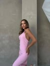 SIRT DEKOLTE ASKI BURGULU UZUN SANDY ELBİSE PEMBE
