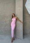 SIRT DEKOLTE ASKI BURGULU UZUN SANDY ELBİSE PEMBE