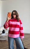 Sırt Ve Ön Baskı Detay Çizgili Viral Sweat Pembe 2491