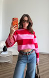 Sırt Ve Ön Baskı Detay Çizgili Viral Sweat Pembe 2491