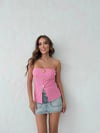 STRAPLEZ AKSESUAR DETAY YIRTMAÇLI OTTOMAN BLUZ PEMBE