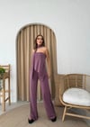 STRAPLEZ ASİMETRİK BLUZ VE PANTOLON FULARLI SANDY İKİLİ TAKIM KOYU