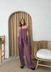 STRAPLEZ ASİMETRİK BLUZ VE PANTOLON FULARLI SANDY İKİLİ TAKIM KOYU
