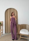 STRAPLEZ ASİMETRİK BLUZ VE PANTOLON FULARLI SANDY İKİLİ TAKIM KOYU